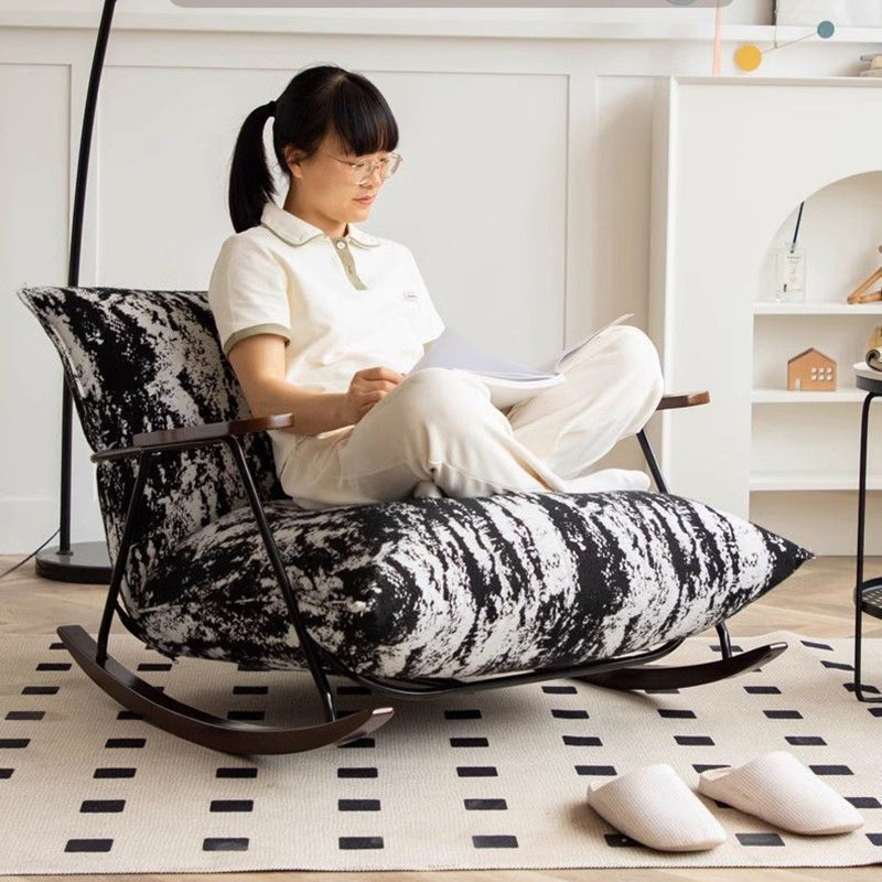 Traditional French Fabric Iron Sponge Square Ink Painting Rocking Chair Recliner Footrest Armrest For Living Room