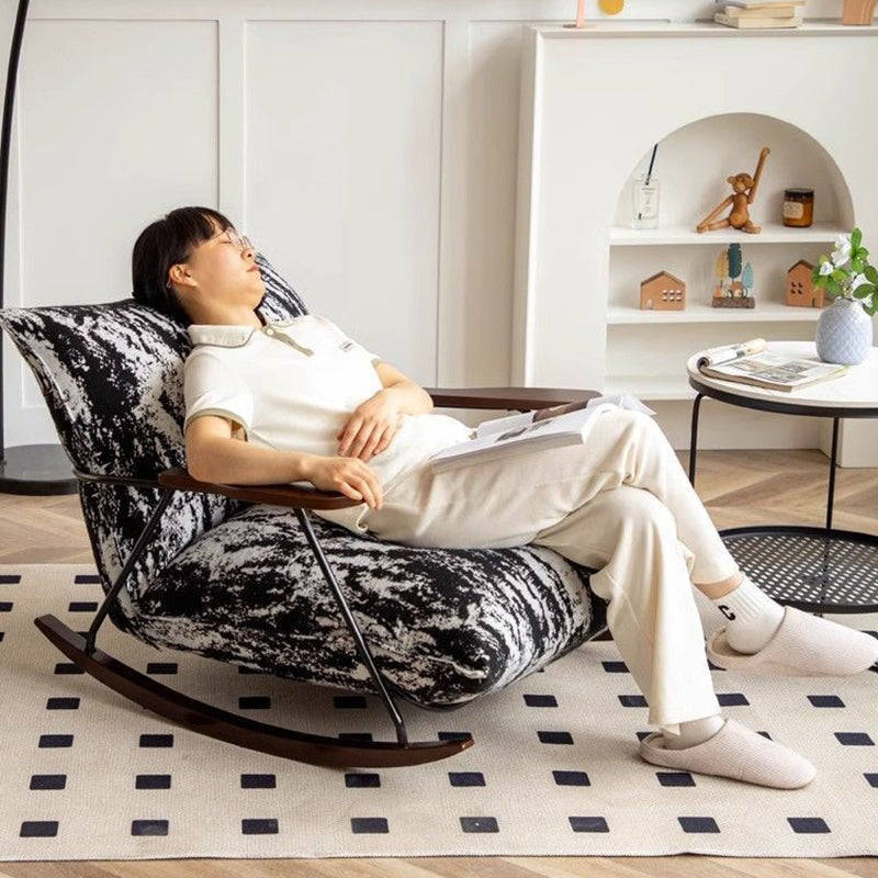Traditional French Fabric Iron Sponge Square Ink Painting Rocking Chair Recliner Footrest Armrest For Living Room