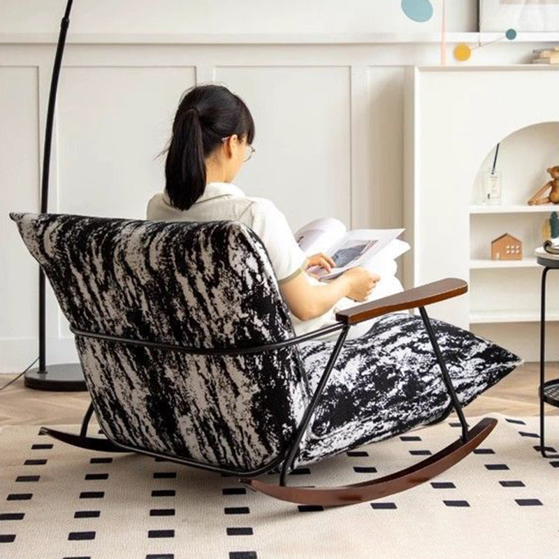 Traditional French Fabric Iron Sponge Square Ink Painting Rocking Chair Recliner Footrest Armrest For Living Room