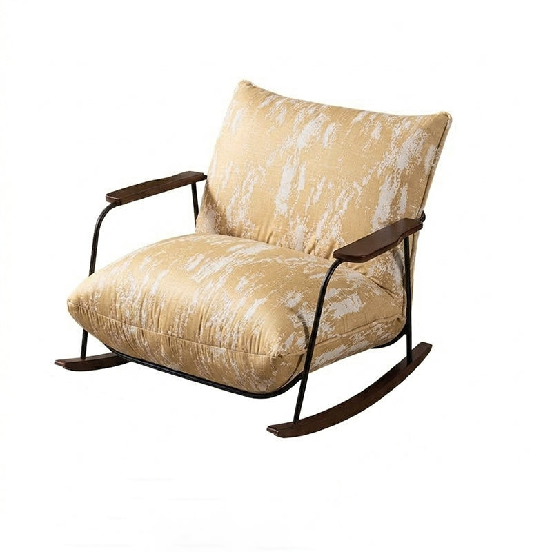 Traditional French Fabric Iron Sponge Square Ink Painting Rocking Chair Recliner Footrest Armrest For Living Room