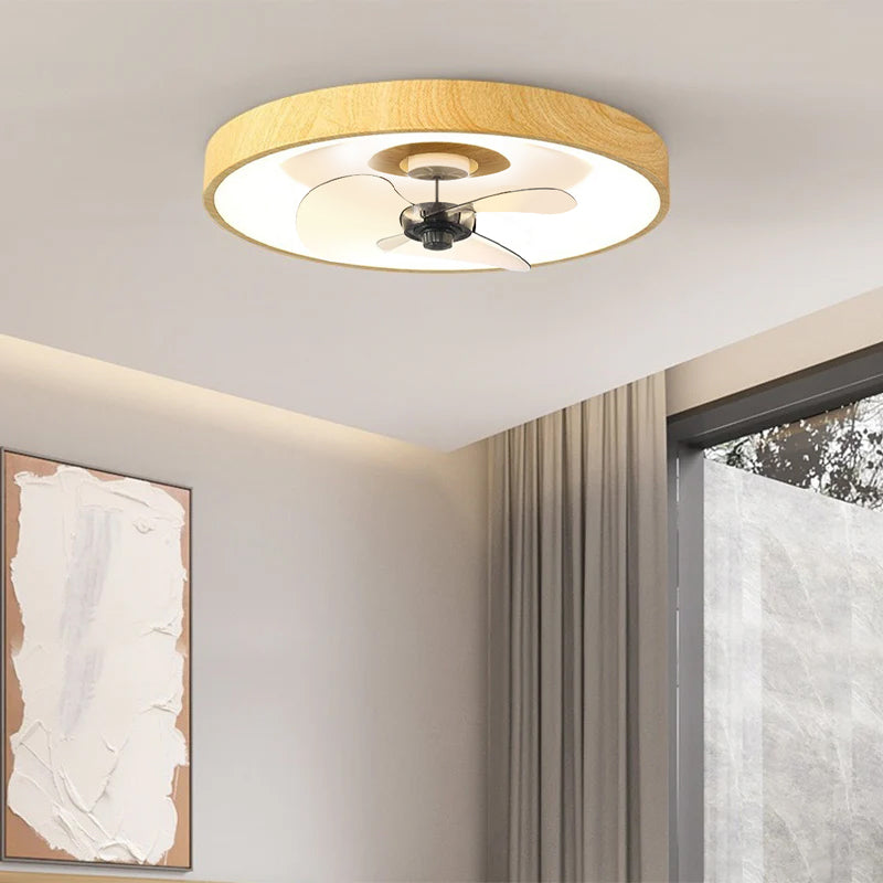 Modern Simplicity Round Iron Copper Acrylic LED Flush Mount Ceiling Fan Light For Bedroom