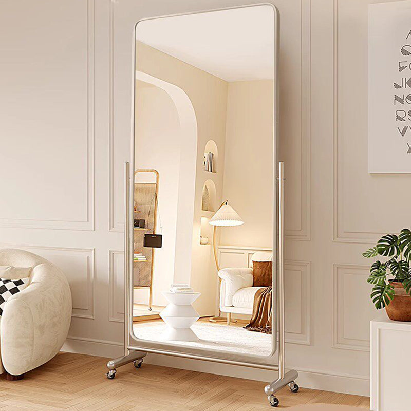 Modern Minimalist Rectangular Stainless Steel Glass Mobile Full-Length Floor Mirror For Living Room