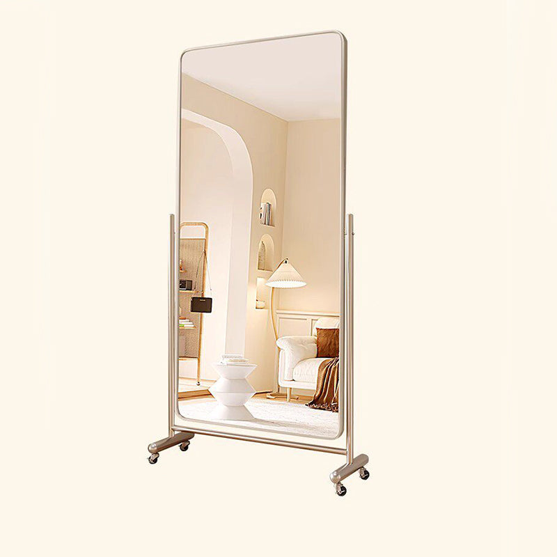 Modern Minimalist Rectangular Stainless Steel Glass Mobile Full-Length Floor Mirror For Living Room