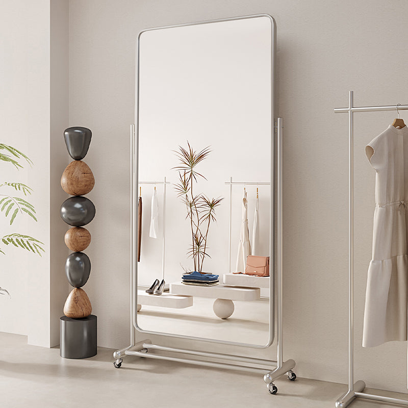 Modern Minimalist Rectangular Stainless Steel Glass Mobile Full-Length Floor Mirror For Living Room