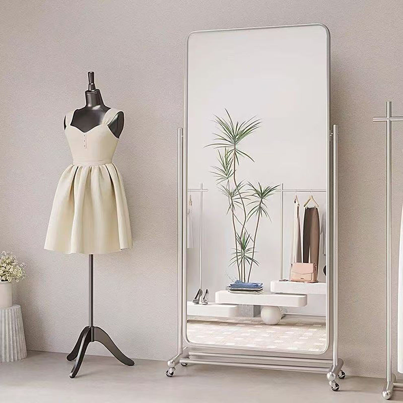 Modern Minimalist Rectangular Stainless Steel Glass Mobile Full-Length Floor Mirror For Living Room