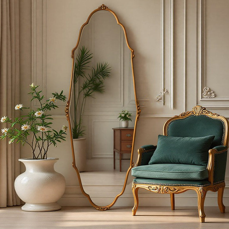 Traditional Vintage Oval HD Silver Mirror Medium-Density Fiberboard Carved Full-Length Wall Mirror For Living Room