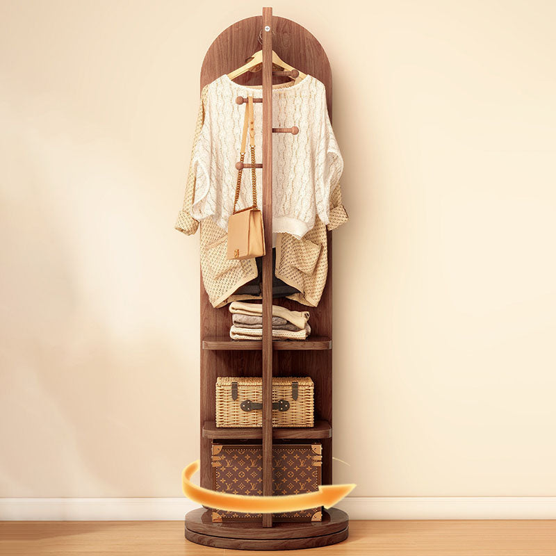 Modern Minimalist MDF Round Oval Swivel Full-Length Floor Mirror 3-Tier Storage & Clothes Hanger For Bedroom & Living Room