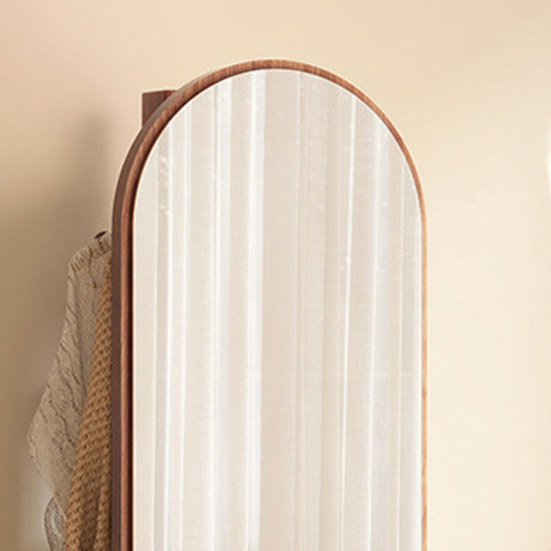 Modern Minimalist MDF Round Oval Swivel Full-Length Floor Mirror 3-Tier Storage & Clothes Hanger For Bedroom & Living Room