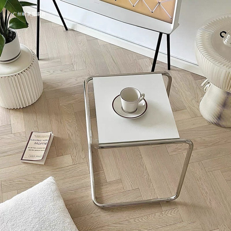 Modern Minimalist Rectangular Stainless Steel Eco-Board Side Table 1-Tier For Living Room
