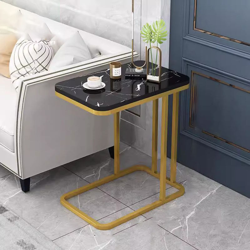 Modern Minimalist Rectangular MDF Marble Pattern Steel Side Table 1/2 Tier For Living Room