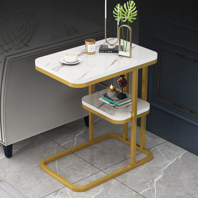 Modern Minimalist Rectangular MDF Marble Pattern Steel Side Table 1/2 Tier For Living Room
