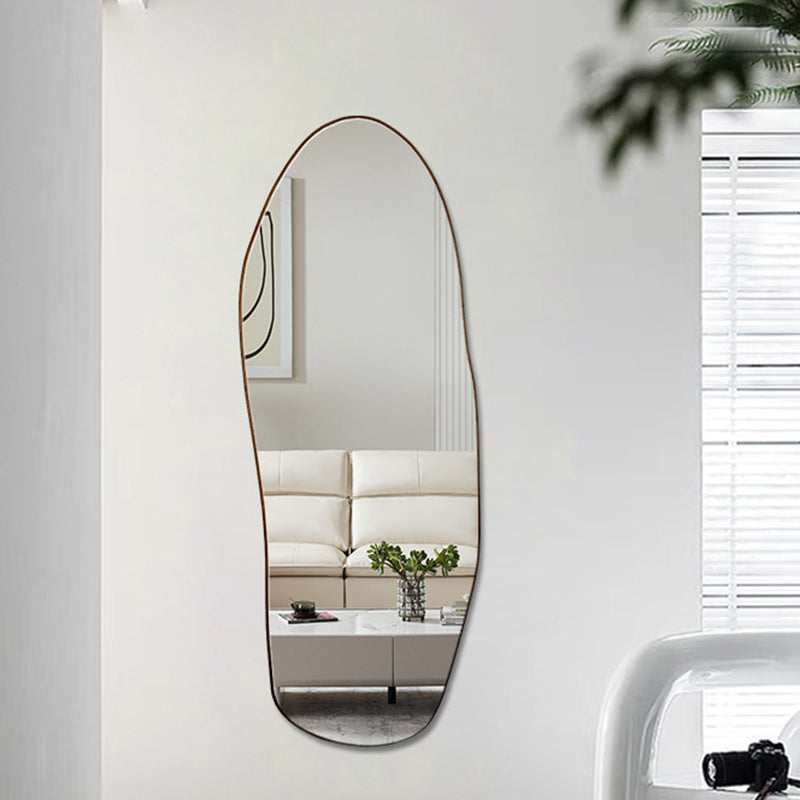 Modern Minimalist Irregular Teardrop-Shaped Solid Wood Glass Full-Length Floor Mirror Wall Mirror For Bedroom