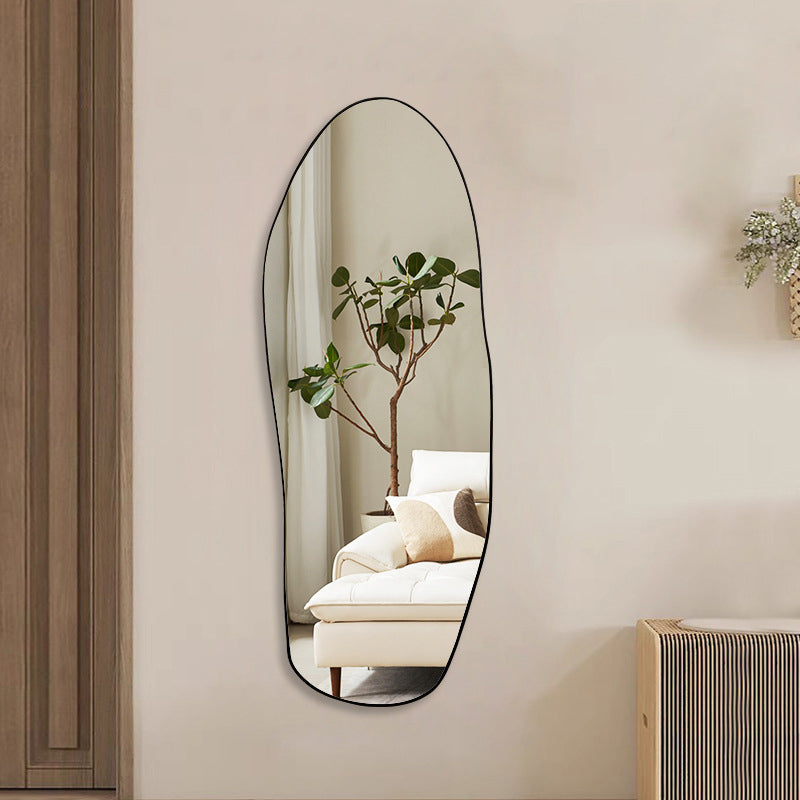 Modern Minimalist Irregular Teardrop-Shaped Solid Wood Glass Full-Length Floor Mirror Wall Mirror For Bedroom