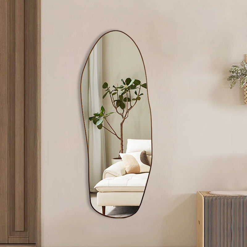 Modern Minimalist Irregular Teardrop-Shaped Solid Wood Glass Full-Length Floor Mirror Wall Mirror For Bedroom