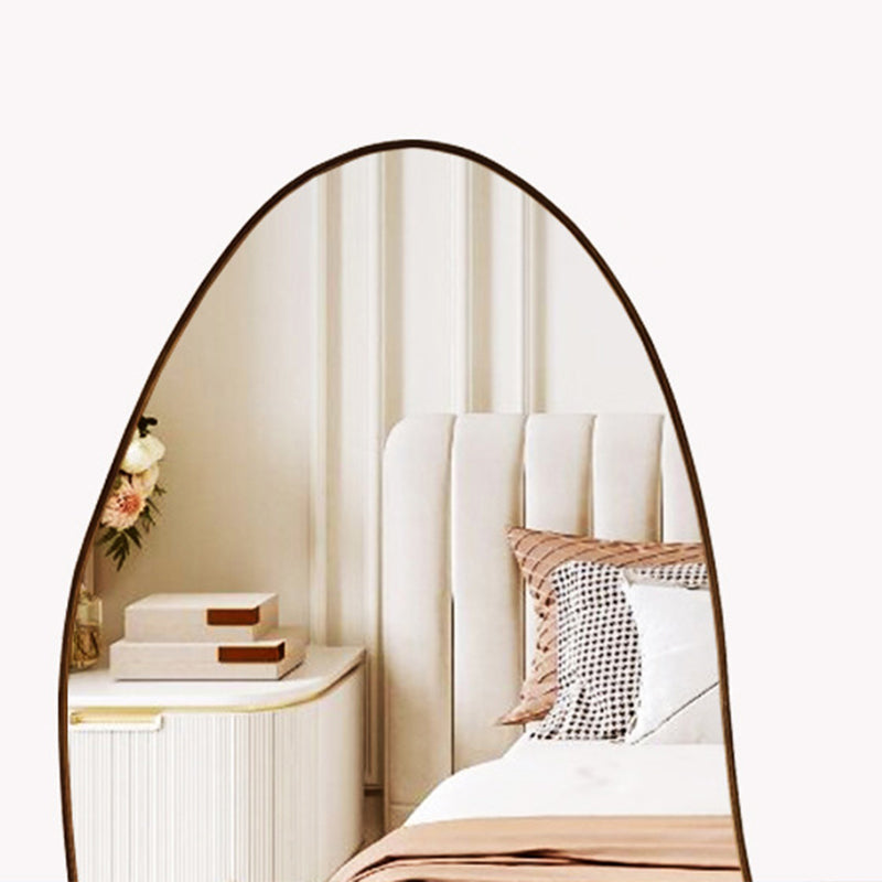 Modern Minimalist Irregular Teardrop-Shaped Solid Wood Glass Full-Length Floor Mirror Wall Mirror For Bedroom