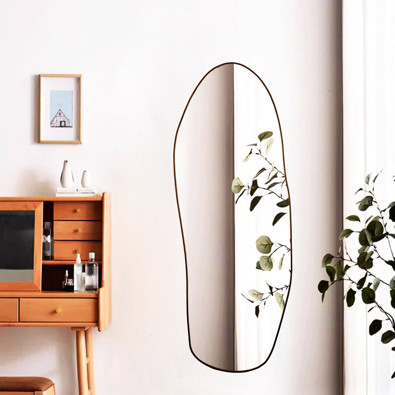 Modern Minimalist Irregular Teardrop-Shaped Solid Wood Glass Full-Length Floor Mirror Wall Mirror For Bedroom