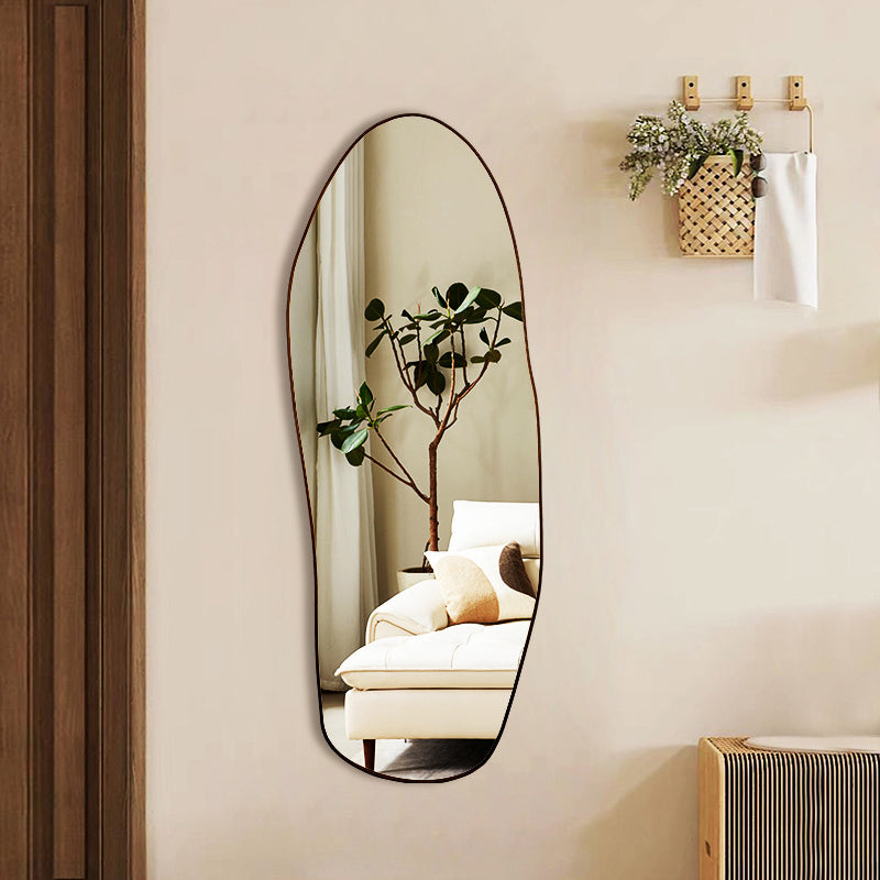 Modern Minimalist Irregular Teardrop-Shaped Solid Wood Glass Full-Length Floor Mirror Wall Mirror For Bedroom