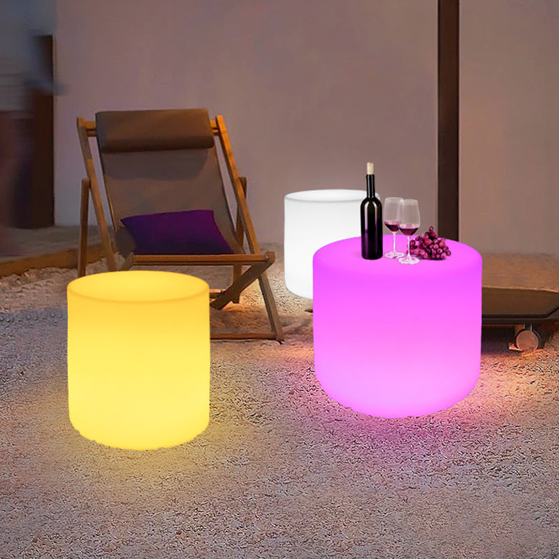 Modern Minimalist Cylindrical PE Outdoor Waterproof Remote-Controlled Illuminated LED Coffee Table 1-Tier For Outdoor Patio