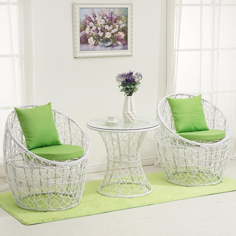 Modern Minimalist Curved Iron PE Rattan Tempered Glass Patio Dining Set 1-Tier For Outdoor
