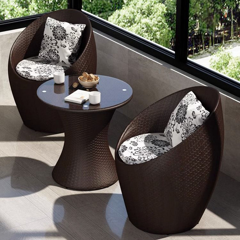 Modern Minimalist Curved Iron PE Rattan Tempered Glass Patio Dining Set 1-Tier For Outdoor