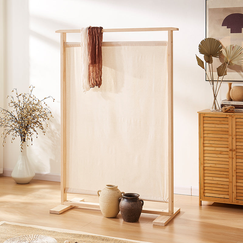 Traditional Chinese Rectangular Solid Wood Linen Fabric Room Divider For Living Room