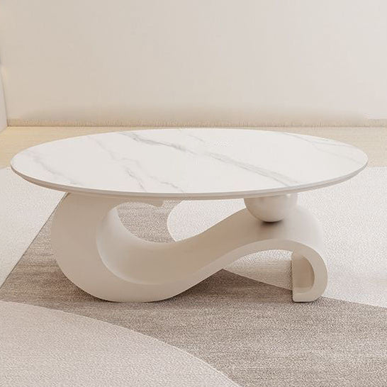 Contemporary Scandinavian Oval Stone Slab Carbon Steel Coffee Table For Living Room