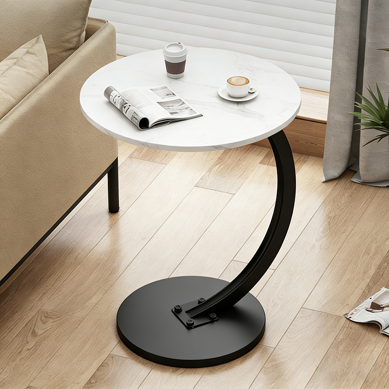 Modern Minimalist Round Medium-Density Fiberboard Iron Side Table 1/2-Tier For Living Room