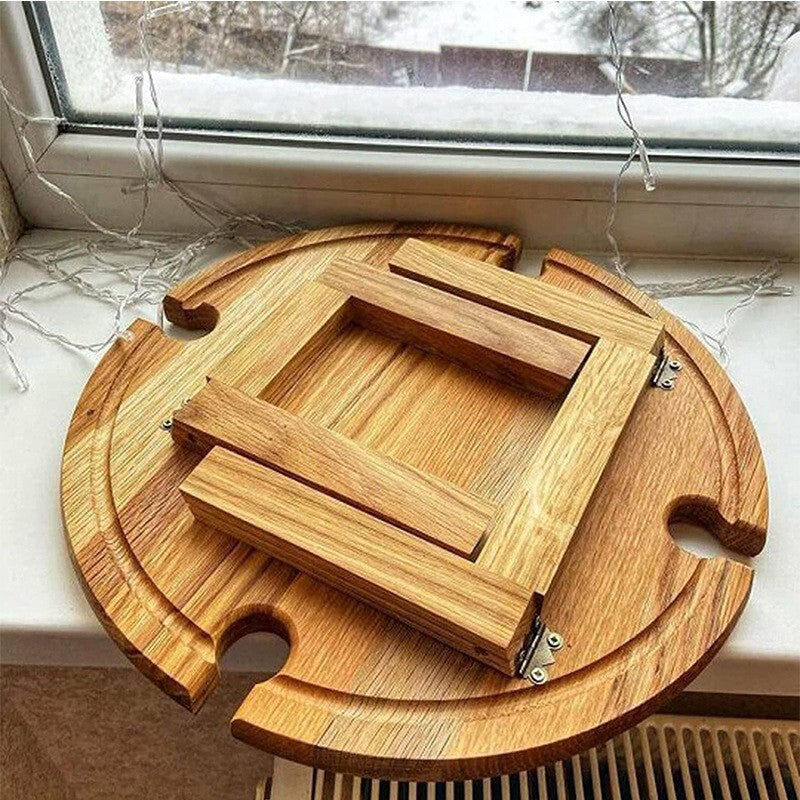 Traditional Japanese Round Pine Wood Foldable Fruit Tray Side Table For Outdoor