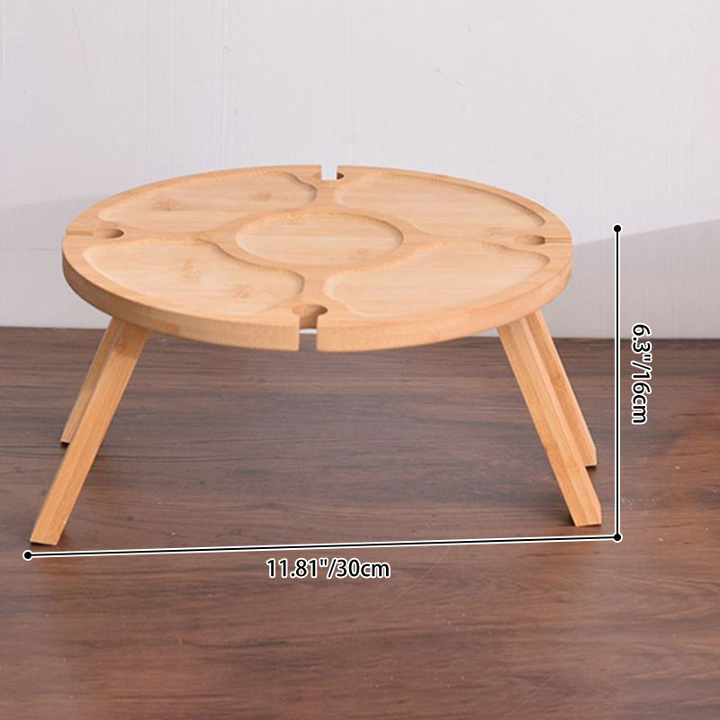 Traditional Japanese Round Pine Wood Foldable Fruit Tray Side Table For Outdoor