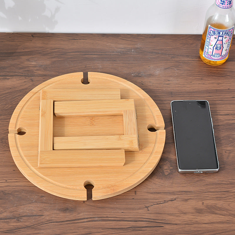 Traditional Japanese Round Pine Wood Foldable Fruit Tray Side Table For Outdoor