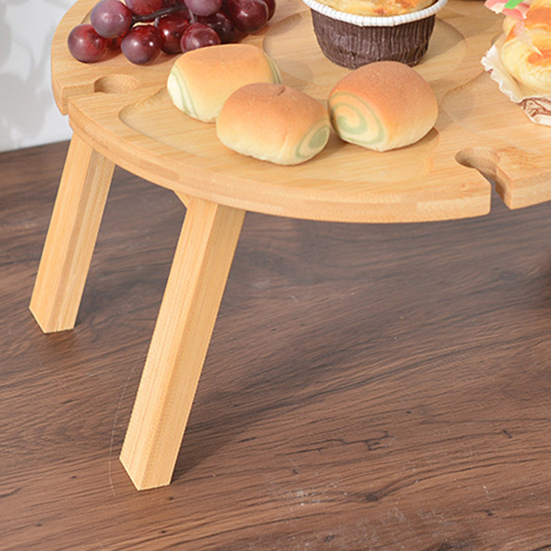 Traditional Japanese Round Pine Wood Foldable Fruit Tray Side Table For Outdoor