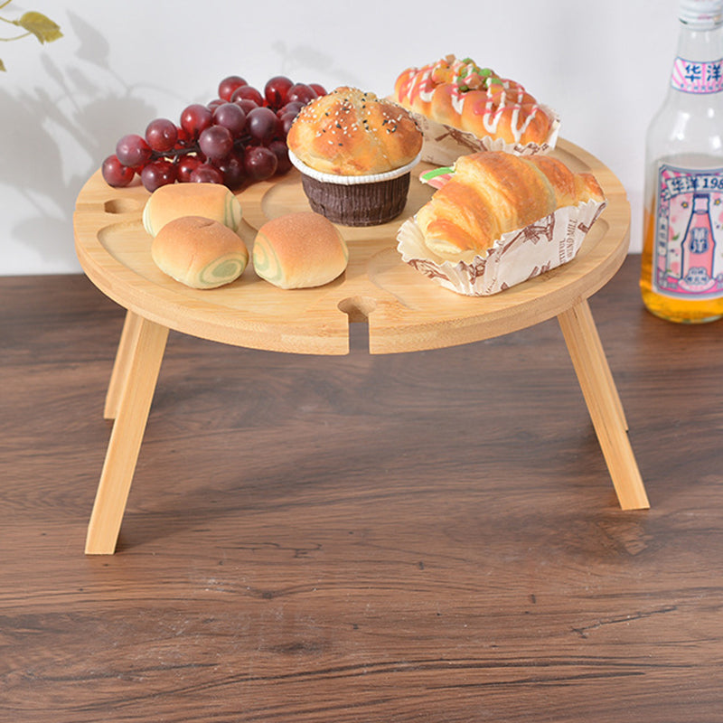 Traditional Japanese Round Pine Wood Foldable Fruit Tray Side Table For Outdoor
