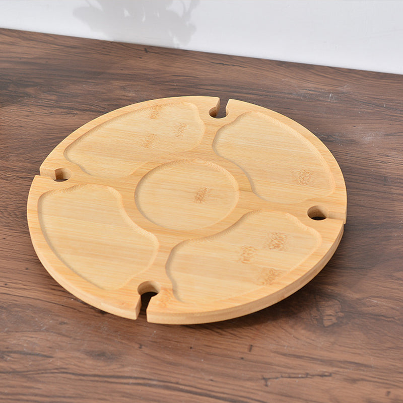 Traditional Japanese Round Pine Wood Foldable Fruit Tray Side Table For Outdoor