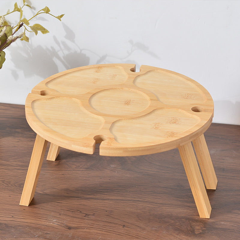 Traditional Japanese Round Pine Wood Foldable Fruit Tray Side Table For Outdoor