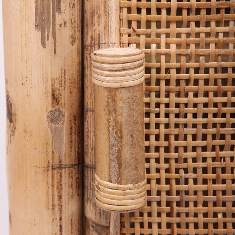 Traditional Chinese Slim Storage Cabinet: Natural Indonesian Rattan & Handwoven - Space-Saving Storage Sideboard For Living Room