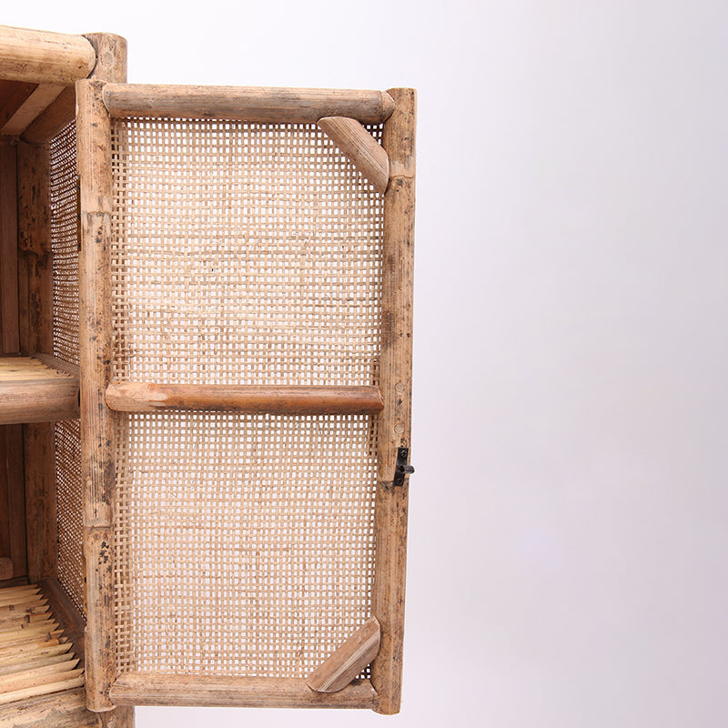 Traditional Chinese Slim Storage Cabinet: Natural Indonesian Rattan & Handwoven - Space-Saving Storage Sideboard For Living Room