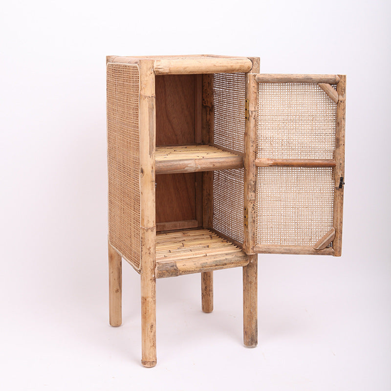 Traditional Chinese Slim Storage Cabinet: Natural Indonesian Rattan & Handwoven - Space-Saving Storage Sideboard For Living Room