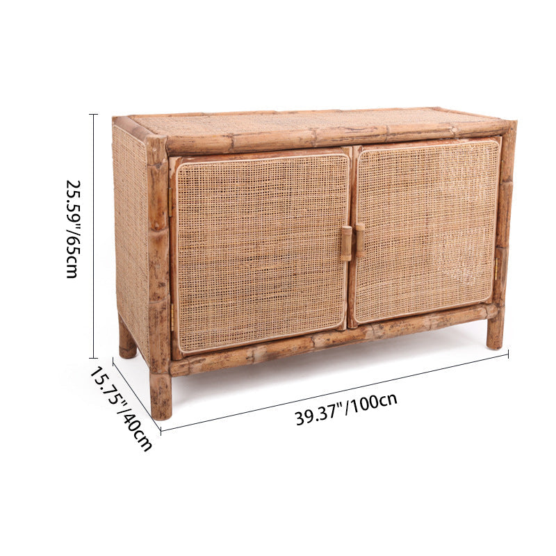 Traditional Chinese Rectangular Storage Cabinet: Natural Indonesian Rattan & Handwoven - Large Capacity Storage Sideboard For Living Room