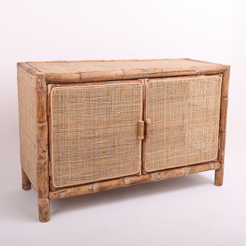 Traditional Chinese Rectangular Storage Cabinet: Natural Indonesian Rattan & Handwoven - Large Capacity Storage Sideboard For Living Room