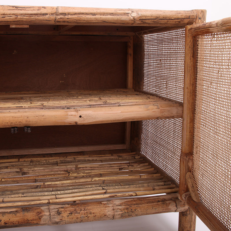 Traditional Chinese Rectangular Storage Cabinet: Natural Indonesian Rattan & Handwoven - Large Capacity Storage Sideboard For Living Room