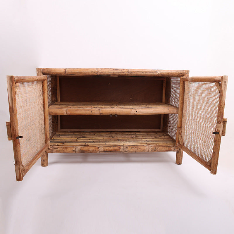 Traditional Chinese Rectangular Storage Cabinet: Natural Indonesian Rattan & Handwoven - Large Capacity Storage Sideboard For Living Room