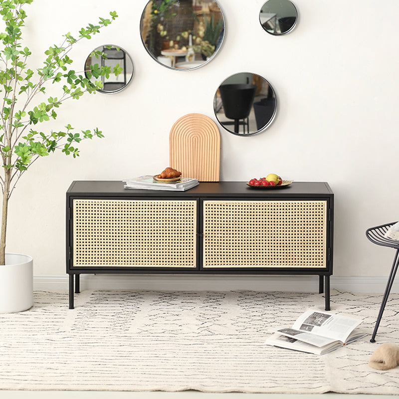 Traditional Vintage Rectangular Iron Storage Cabinet: Natural Indonesian Rattan & Handwoven - 1-Cabinet Large Capacity Sideboard For Living Room