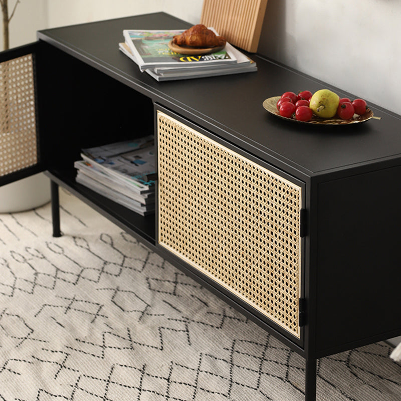 Traditional Vintage Rectangular Iron Storage Cabinet: Natural Indonesian Rattan & Handwoven - 1-Cabinet Large Capacity Sideboard For Living Room