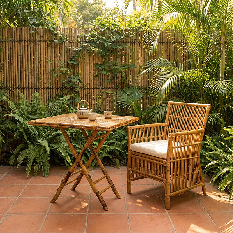 Vintage Bamboo Outdoor Dining Table