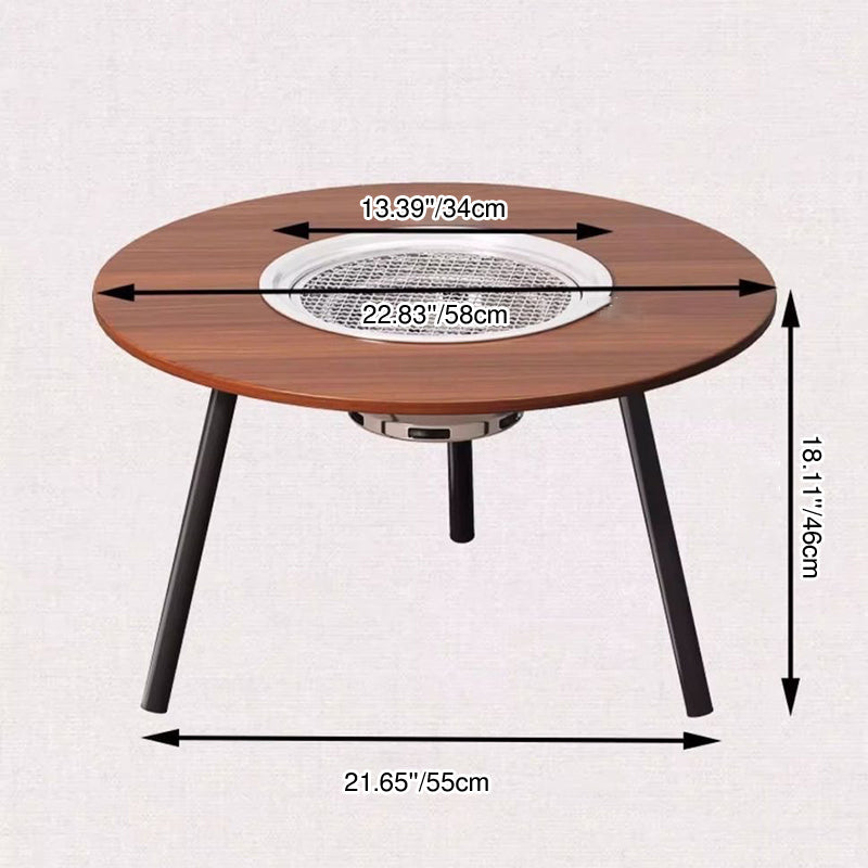 Modern Minimalist Round Iron Wooden Board Stainless Steel Outdoor Dining Table 3-Leg Foldable For Garden