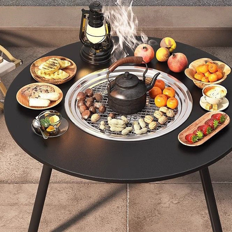 Modern Minimalist Round Iron Wooden Board Stainless Steel Outdoor Dining Table 3-Leg Foldable For Garden