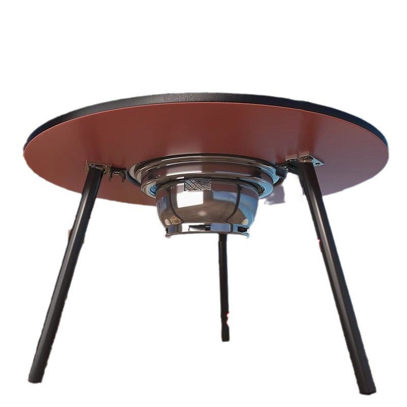 Modern Minimalist Round Iron Wooden Board Stainless Steel Outdoor Dining Table 3-Leg Foldable For Garden