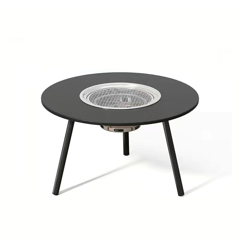 Modern Minimalist Round Iron Wooden Board Stainless Steel Outdoor Dining Table 3-Leg Foldable For Garden