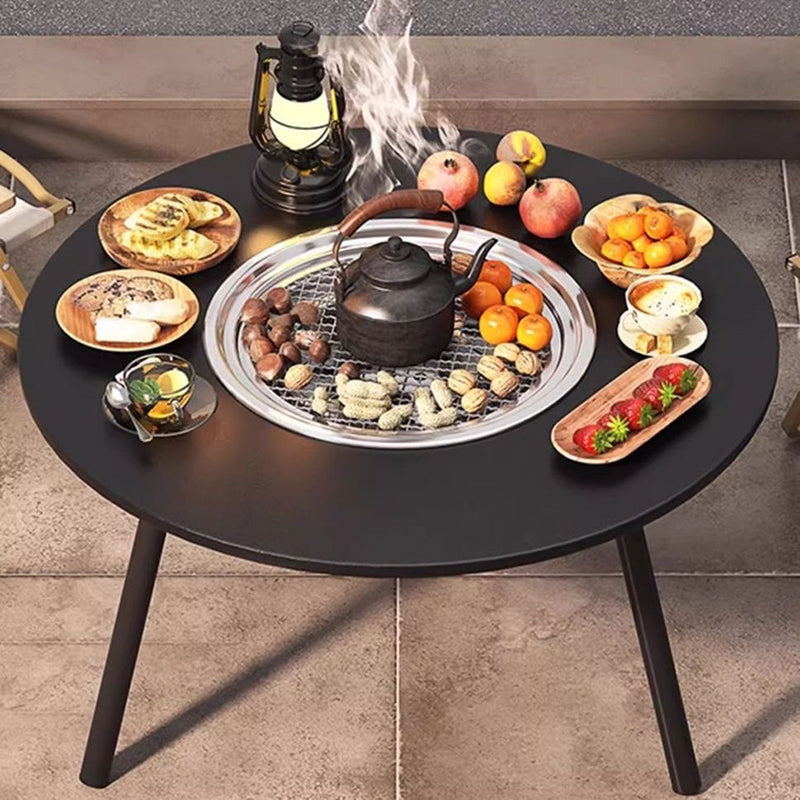 Modern Minimalist Round Iron Wooden Board Stainless Steel Outdoor Dining Table 3-Leg Foldable For Garden