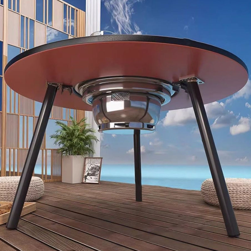 Modern Minimalist Round Iron Wooden Board Stainless Steel Outdoor Dining Table 3-Leg Foldable For Garden